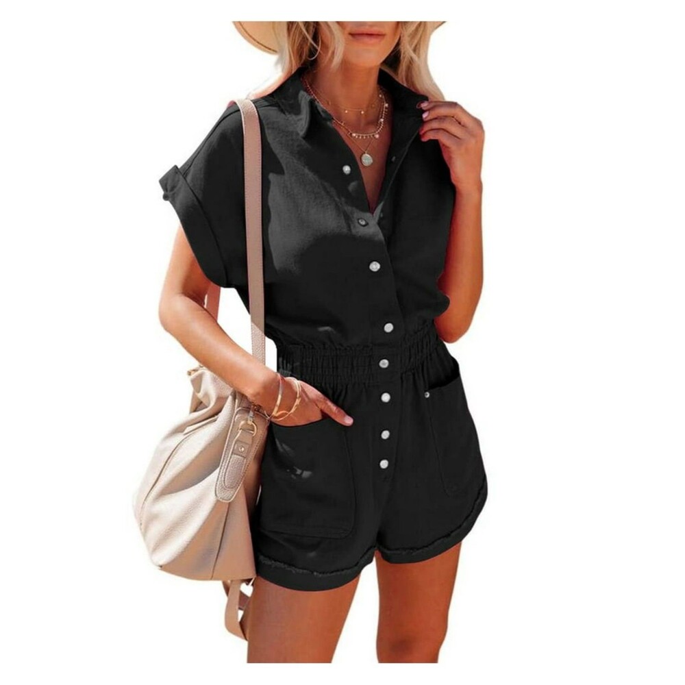 Black Short Cuffed Romper XXL NEW